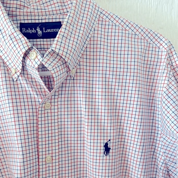 Ralph Lauren plaid long sleeve button down Large navy blue - Picture 1 of 6